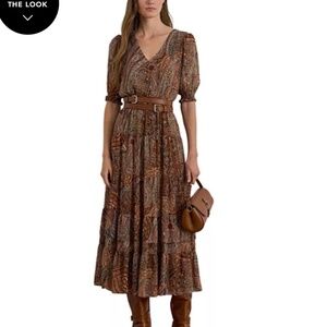 Ralph Lauren Paisley Belted Crinkle Georgette Dress